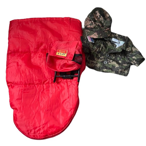 Build a Bear Red Sleeping Bag, Hiking Backpack, Army Jacket & Hat - Picture 1 of 1